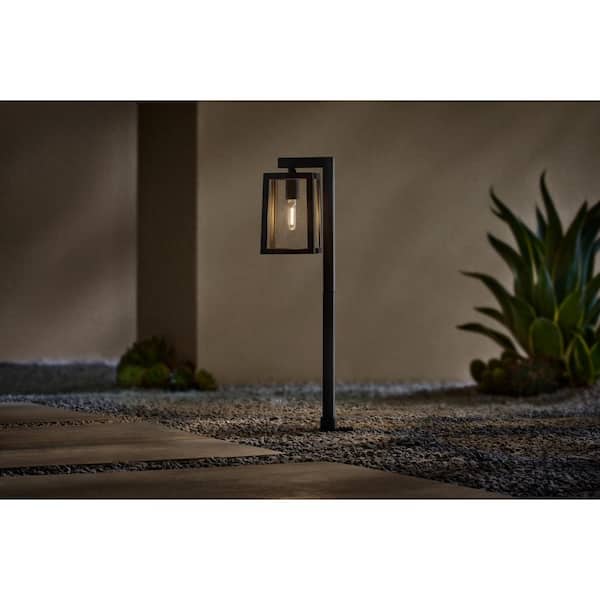 Roxburgh Low Voltage Matte Black Hardwired Weather Resistant Clear Glass Path Light with LED Vintage Filament Bulb