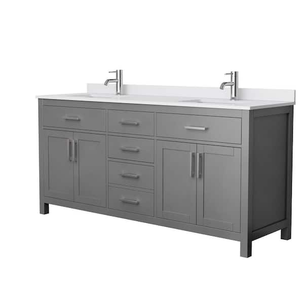 Wyndham Collection Beckett 72 in. W x 22 in. D Double Bath Vanity in Dark Gray with Cultured Marble Vanity Top in White with White Basins