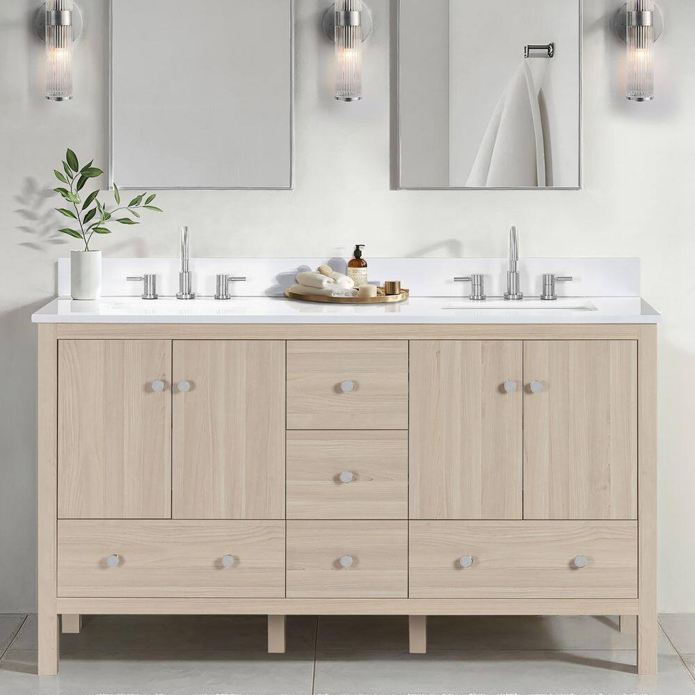 Rory 60 in. Double Sink Freestanding White Oak Bath Vanity with White Engineered Stone Top price history on PriceWatchPro