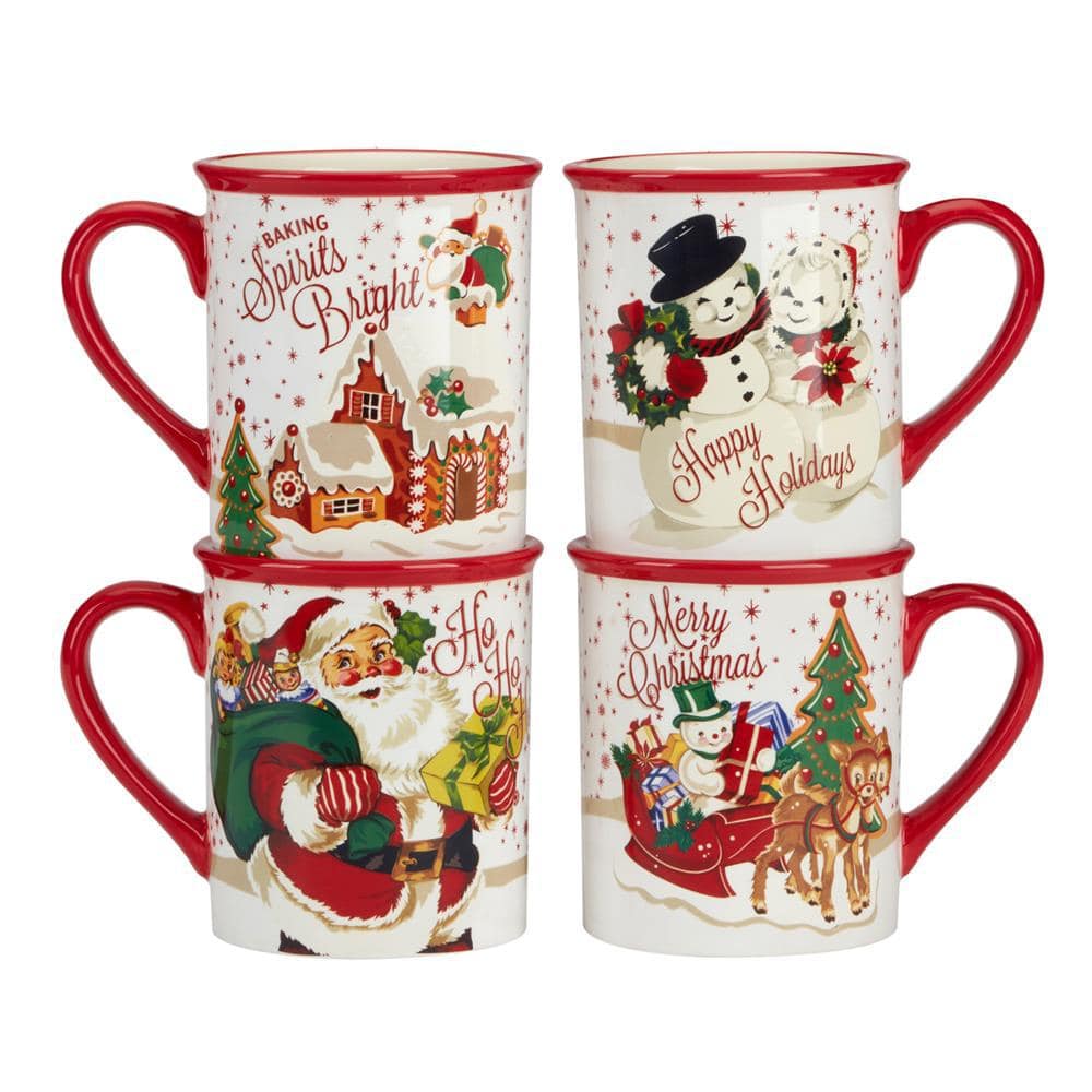 Evergreen Christmas 16 oz. Mugs, Set of 4, 4 Count store (Pack of 1), Multicolored