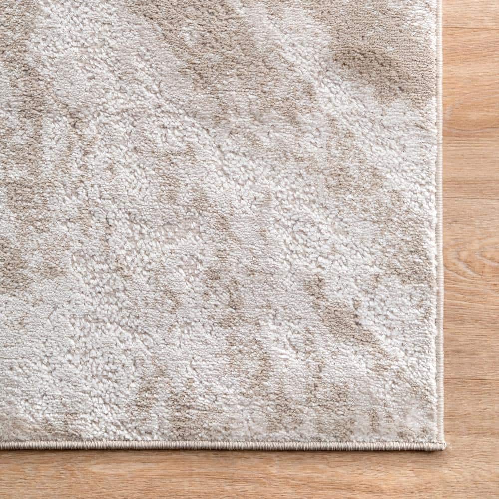 Beige and Gray Abstract Synthetic Rectangular Area Rug