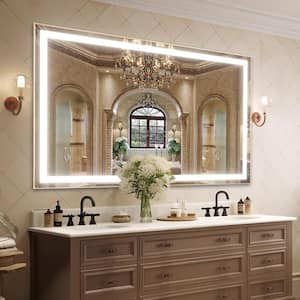 36 in. W x 60 in. H Large Rectangular Metal Framed Dimmable AntiFog Wall Mount LED Bathroom Vanity Mirror in Gold