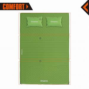 Double Self Inflating Camping Sleeping Pad Mat with 2 Pillows, Green