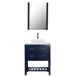 Santa Monica 30 in. W x 18 in. D Bath Vanity in Navy with Marble Vanity Top in White with White Basin and Mirror