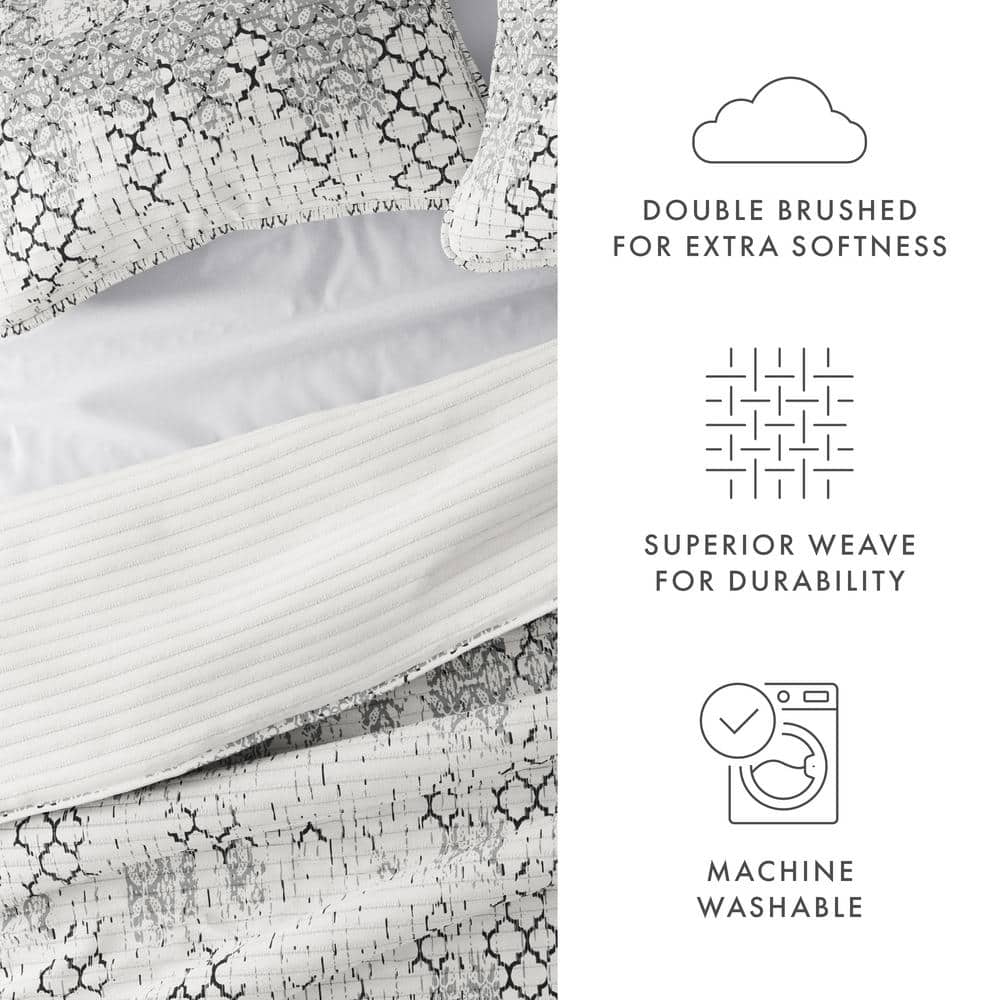 Light Grey King Microfiber Reversible Quilt Set with Shams