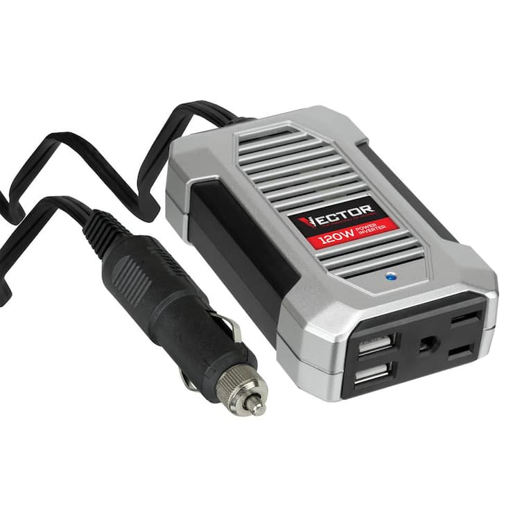 VECTOR 120 Watt Power Inverter, 12V DC, 120V AC, Dual USB Charging Ports