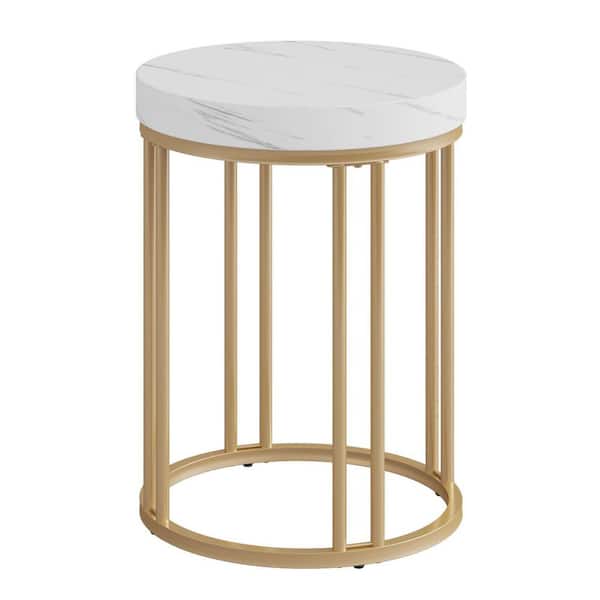 Tribesigns Way to Origin Belle 18.7 in. Marble White Round Wood End Table, Modern 2-Tier Side Table Nightstand Small Coffee Table for Home Office