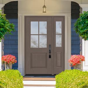 Regency 51 in. x 80 in. 1/2-4Lite Clear Glass LH Ashwood Stain Mahogany Fiberglass Prehung Front Door w/12in.SL