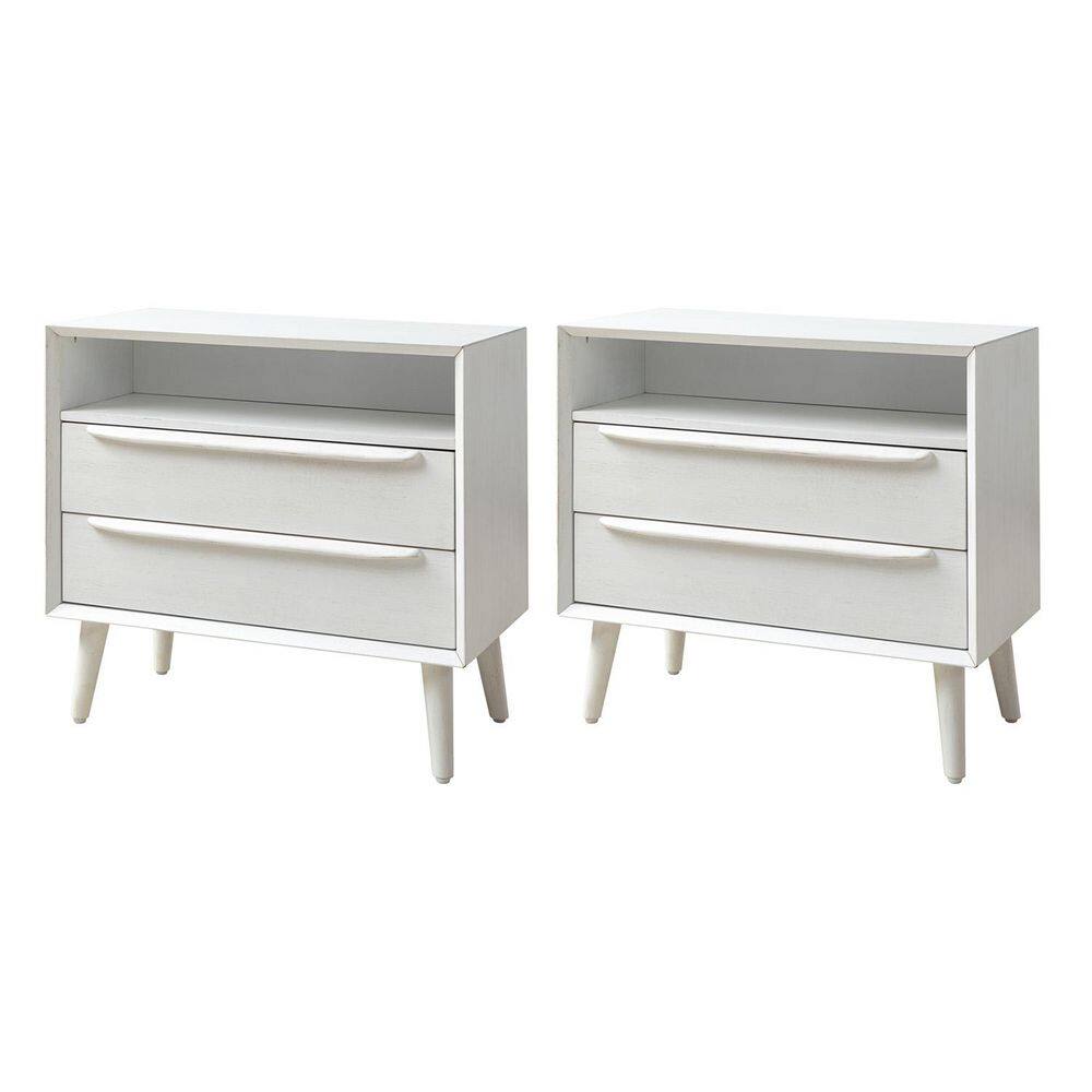 Leslie Mid-Century Modern Walnut 2-Drawer Nightstand with Built-In Outlets (Set of 2) - thumbnail 10