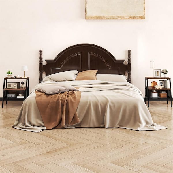 2-Piece Rustic Brown 0 Drawer 18 in. W Industrial Nightstand 3-Tier End Table w/ 2-Open Shelves, Metal Mesh Compartment