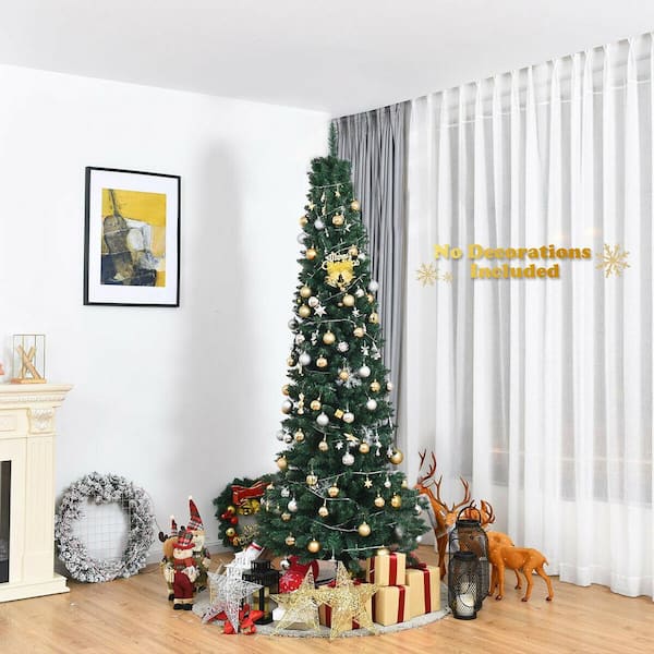 7Ft PVC Artificial Slim Pencil Christmas Tree w/ Stand Home Holiday Decor Green 