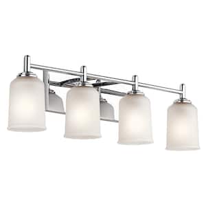 Shailene 29.5 in. 4-Light Chrome Traditional Bathroom Vanity Light with Satin Etched Glass