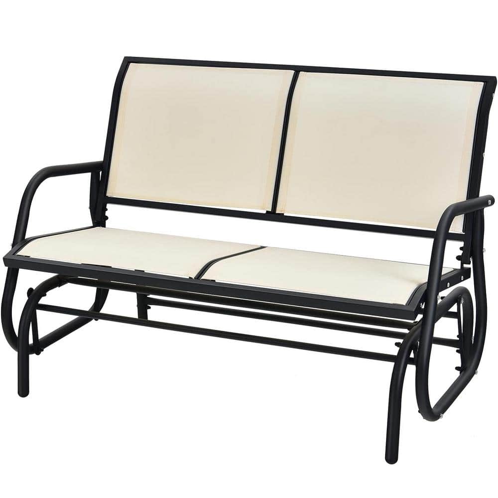 48 in. Beige Metal Outdoor Glider with Steel Frame for Patio, Backyard, Poo