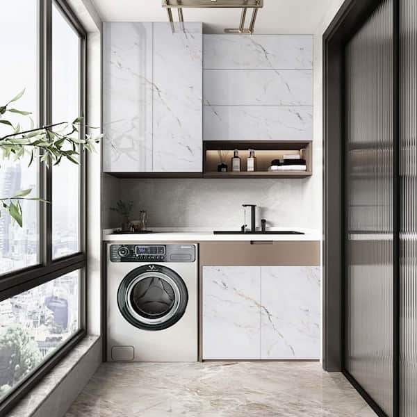 White Marble Peel and Stick Wallpaper Roll Vinyl Waterproof and Self Adhesive Glossy Contact Paper (Cover 36 sq. ft.)