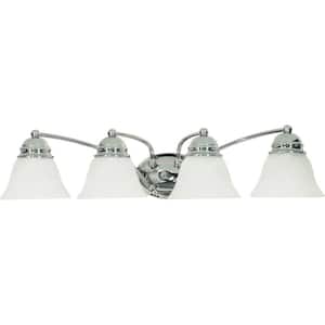 4-Light Polished Chrome Vanity Light with Alabaster Glass Bell Shades