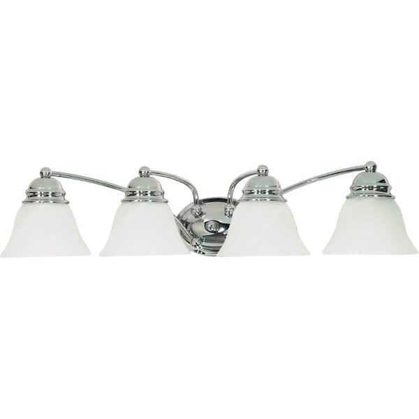 SATCO 4-Light Polished Chrome Vanity Light with Alabaster Glass Bell Shades