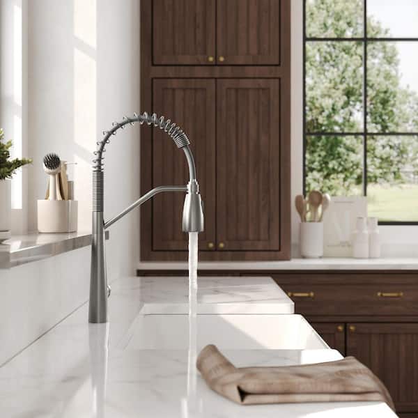 20 in. Height 360° Spout Swivel Spring Single Handle Pull Out Sprayer Faucet with Stainless Steel in Brushed Nickel