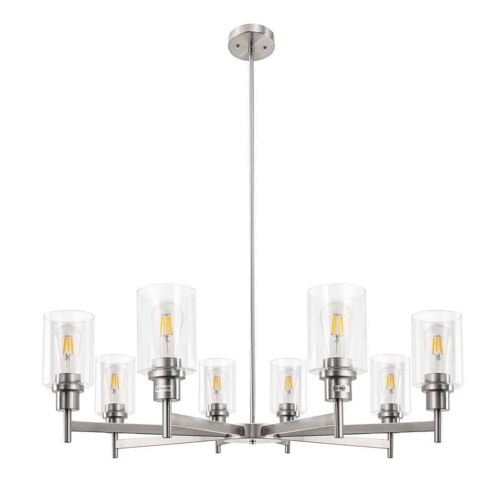 8-Light Brushed Nickel Industrial Chandelier perfect for Dining Room and Living Room with Clear Glass Cylinder Shades price history on PriceWatchPro