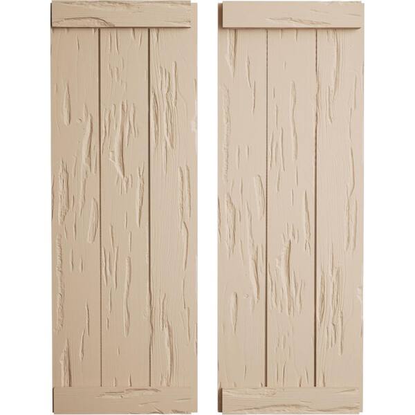 Ekena Millwork 16.5 in.x 34 in. Timberthane Polyurethane 3-Board Joined Board-n-Batten Pecky Cypress Faux Wood Shutters,End Batten Pair