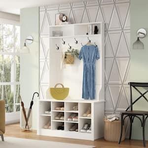 Dropship ON-TREND All In One Hall Tree With 3 Top Shelves And 2 Flip Shoe  Storage Drawers, Wood Hallway Organizer With Storage Bench And Metal Hanging  Hooks, White to Sell Online at