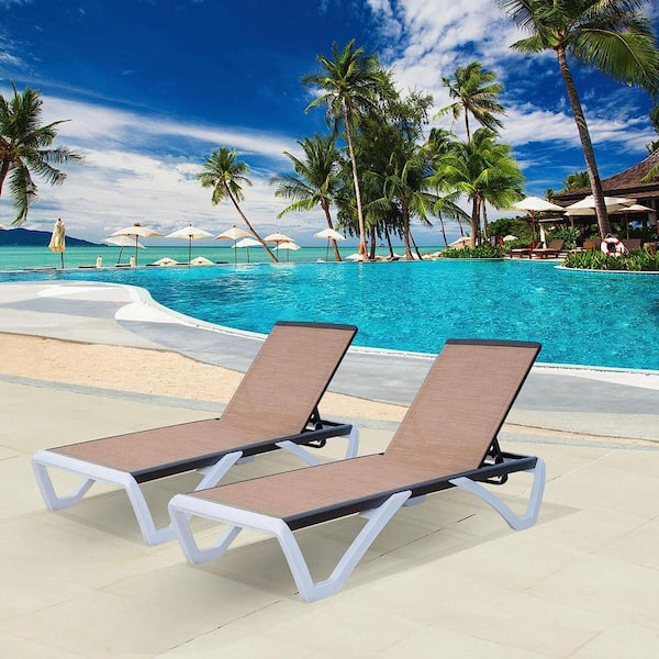 Cesicia Brown Adjustable White Frame 2-Piece Metal Outdoor Chaise Lounge