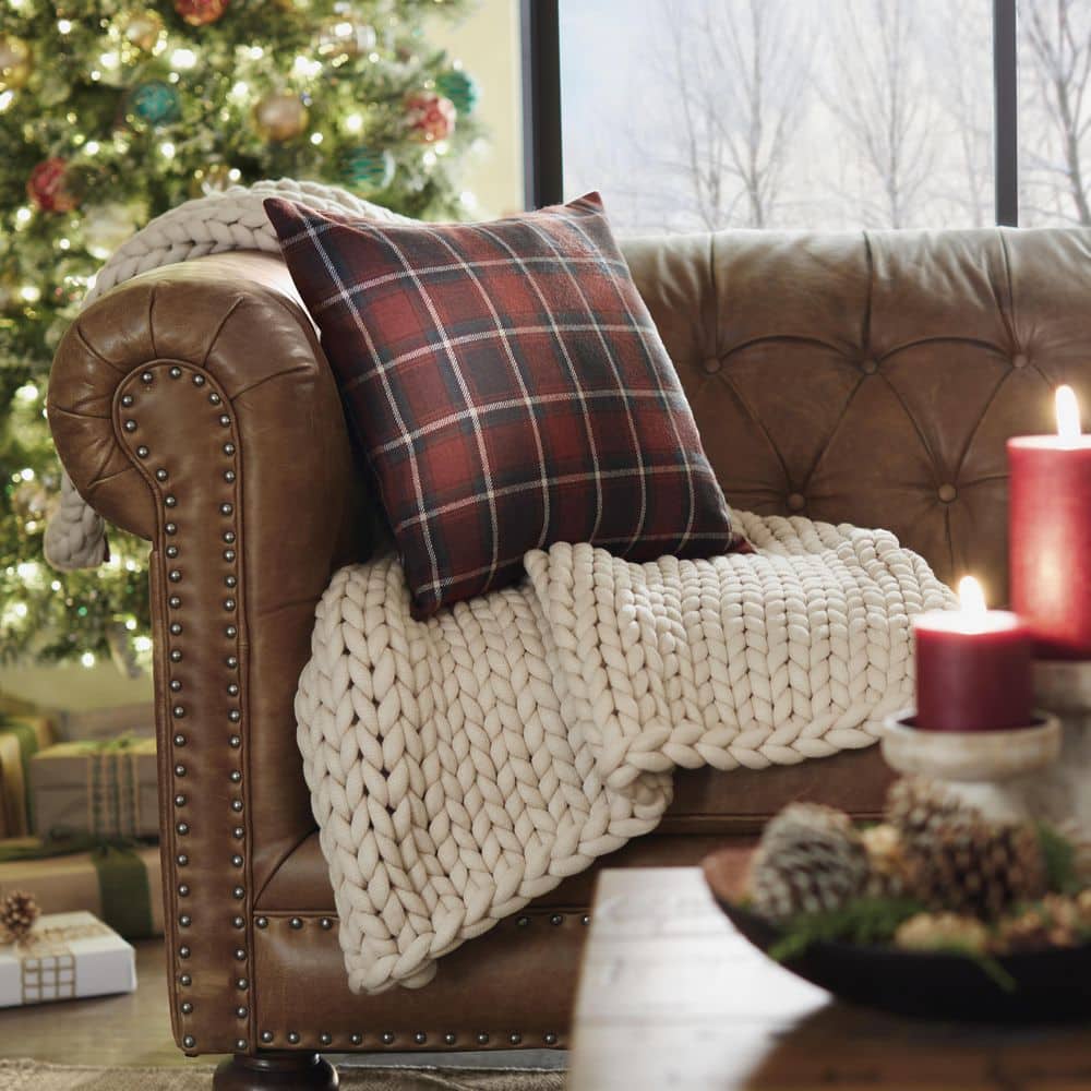 Taupe Chunky Knit Wool Baby Throw Blanket