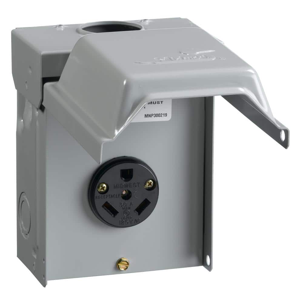 Gray 30 Amp Outdoor Power Outlet with Rainproof Enclosure