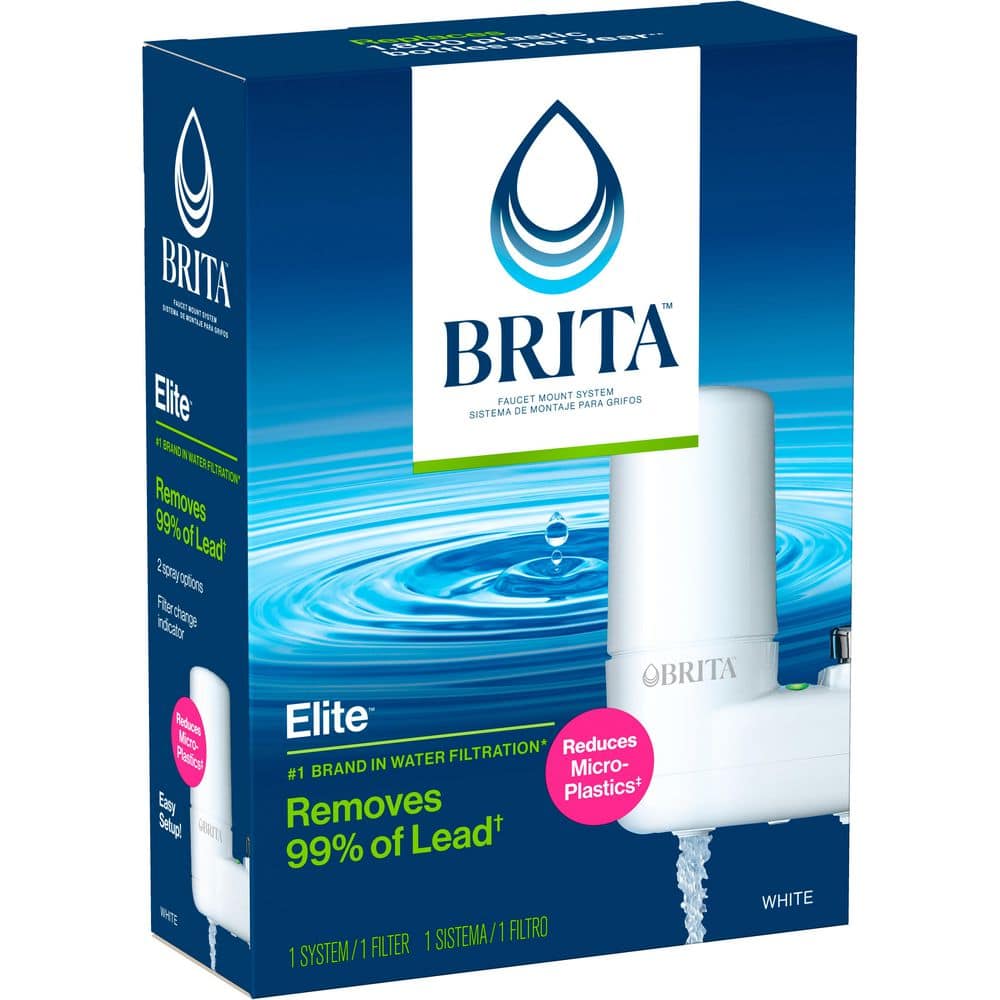Brita Faucet Mount Tap Water Filtration System in White, BPA Free, Reduces Lead
