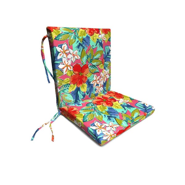 20 in. x 19 in. Universal Outdoor Mid Back Dining Chair Cushion in Pink Tropical Floral