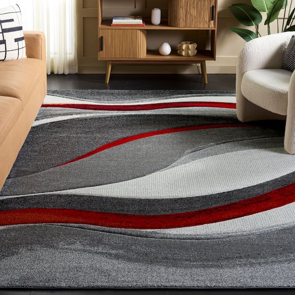 Hollywood 9 ft. x 12 ft. Gray/Red Abstract Area Rug
