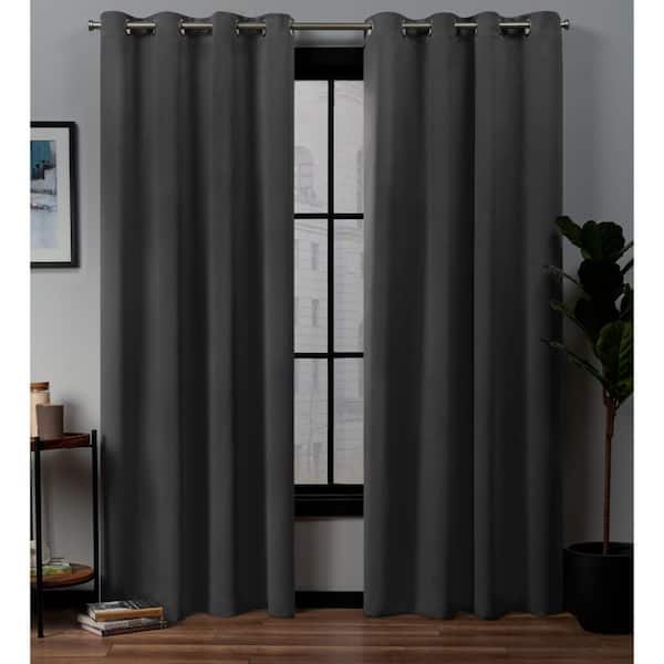 EXCLUSIVE HOME Academy Charcoal Solid Blackout Grommet Top Curtain, 52 in. W x 96 in. L (Set of 2)