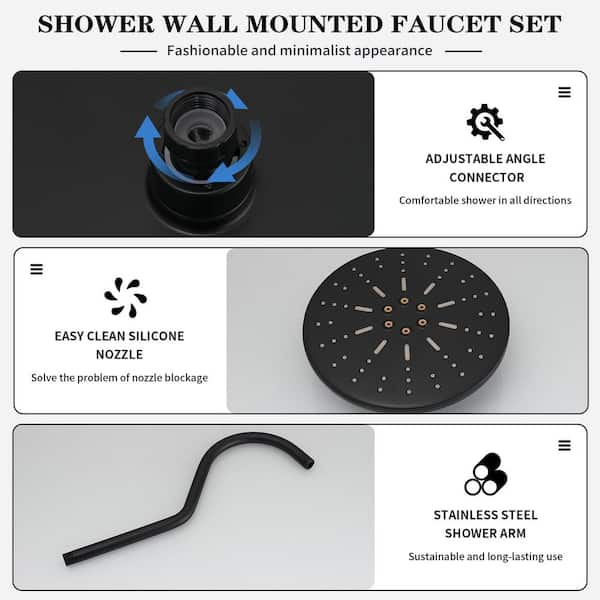 Round Single Handle 2-Spray Rain Shower Head Shower Faucet 2.5 GPM with High Pressure in. Matte Black(Valve Included)