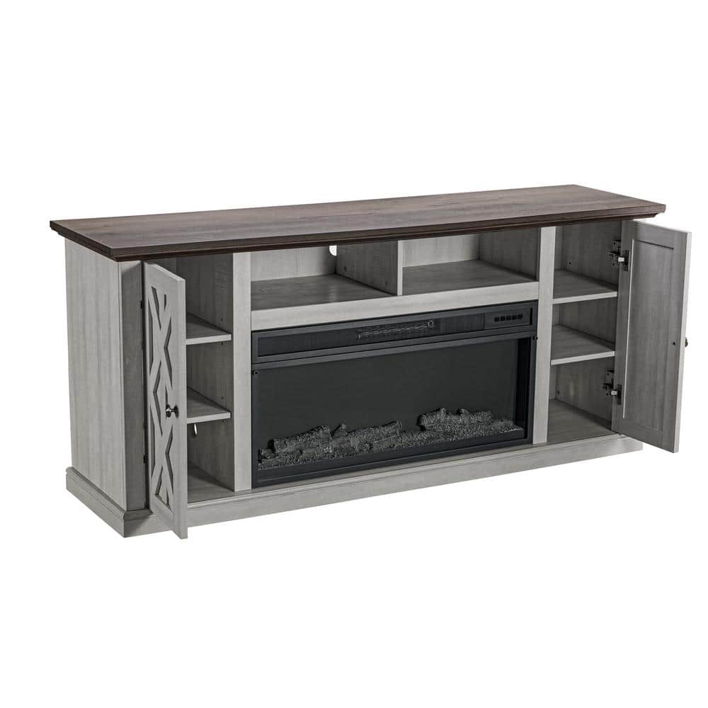 Festivo 68 in. Freestanding Electric Fireplace TV Stand in Saw Cut Off