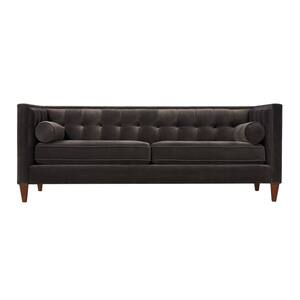 Jack 84 in. Dark Charcoal Grey Velvet 3-Seater Tuxedo Sofa with Removable Cushions