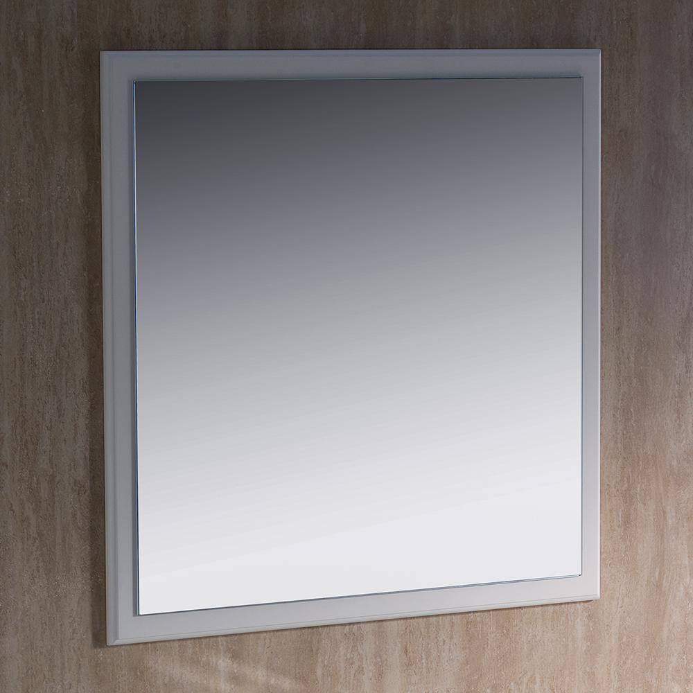 Oxford Elegance 32" Antique White Carved Wood Bathroom Vanity Mirror