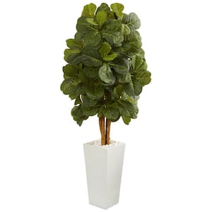 5 ft. High Indoor Fiddle Leaf Artificial Tree in White Tower Planter