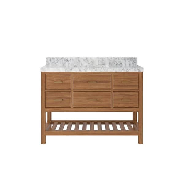 Willow Collections Parker Teak 48 in. W x 22 in. D x 36 in. H Single Sink Bath Vanity in Golden Teak with 2 in. Carrara Marble Top