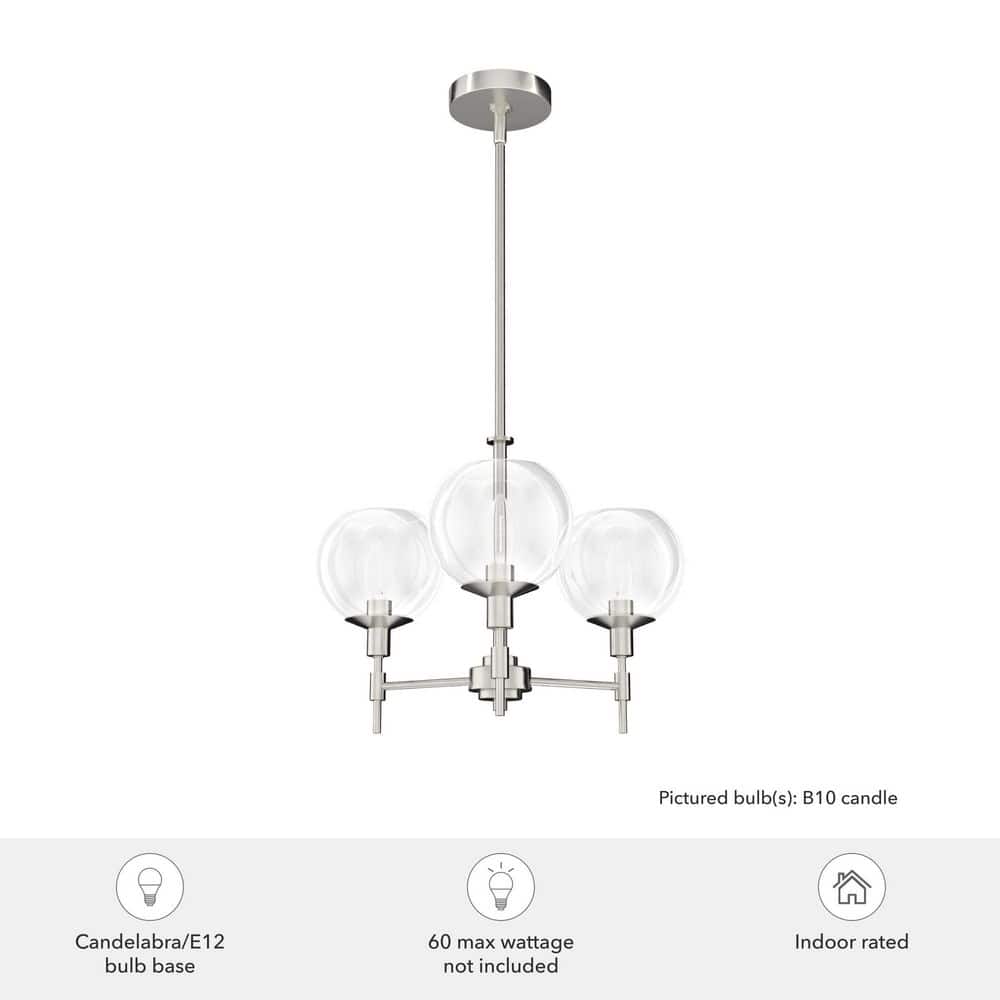 Brushed Nickel Crystal 3-Light Candle Chandelier