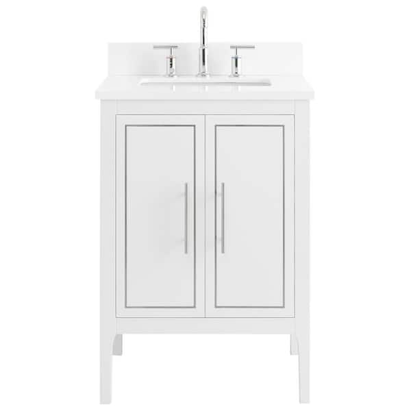 CHAMELEON CONCEPTS Exeter 24 in. W x 21 in. D x 34 in. H Bath Vanity in White and Silver with White Quartz Top Single Sink Ceramic Basin