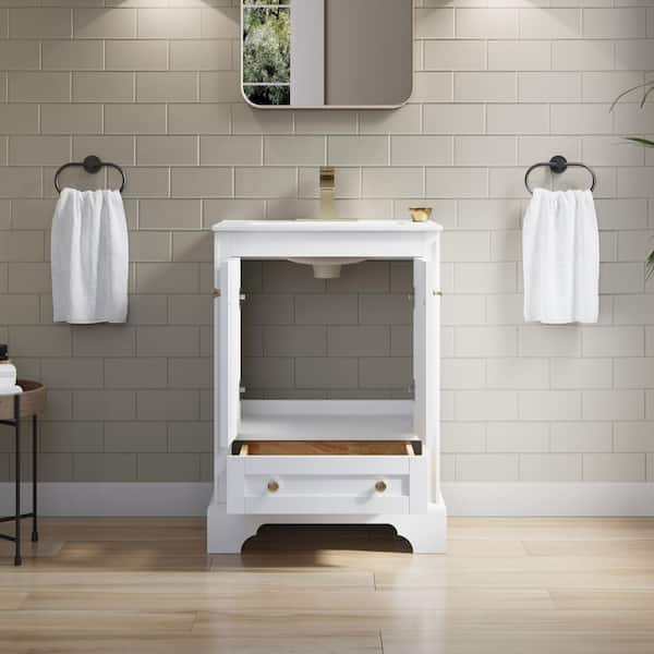 Nordic 24 in. Solid Wood Single Sink Freestanding White Bath Vanity with White Ceramic Top and Sink