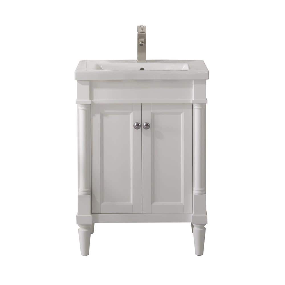 24 in. Bath Vanity in White with Ceramic Vanity Top in White with White Bas