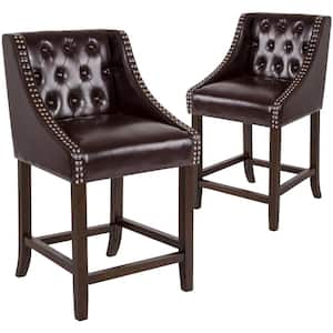 24 in. Brown Leather Bar stool (Set of 2)