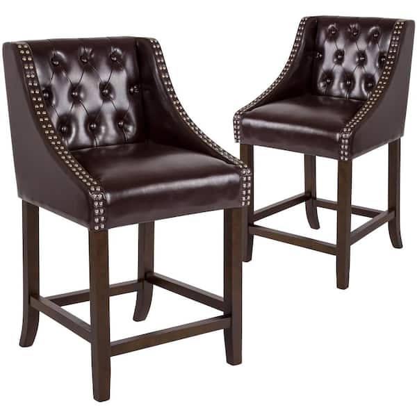 Carnegy Avenue 24 in. Brown Leather Bar stool (Set of 2)