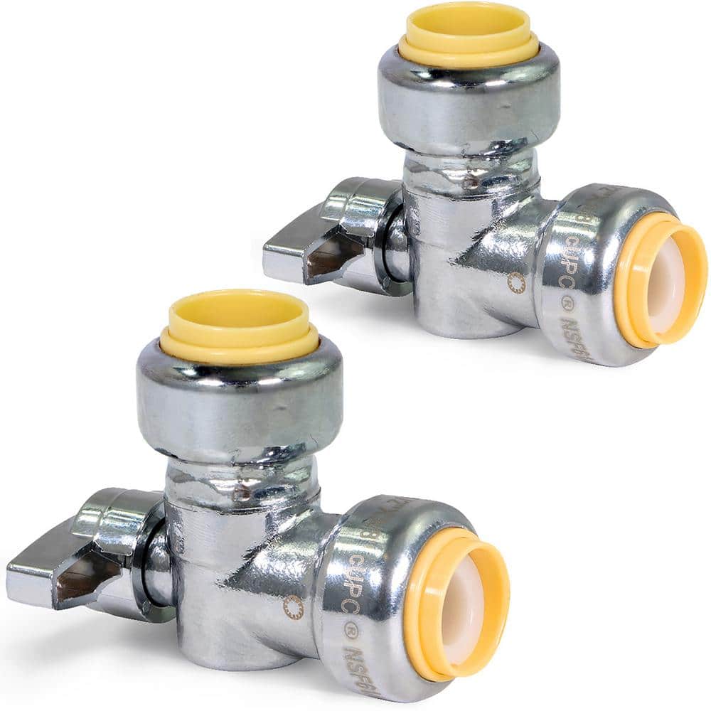 1/2 in. Push x 1/2 in. Push-Fit Water Supply Stop Angle Valve Quarter Turn, Lead Free Chrome Plated Brass (2-Pack) -  The Plumber's Choice, PFQAS1212-2
