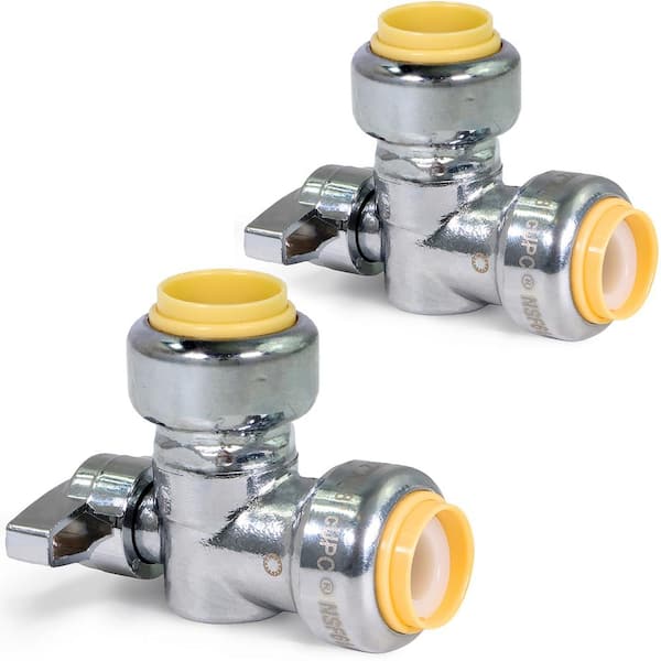 1/2 in. Push x 1/2 in. Push-Fit Water Supply Stop Angle Valve Quarter Turn, Lead Free Chrome Plated Brass (2-Pack)