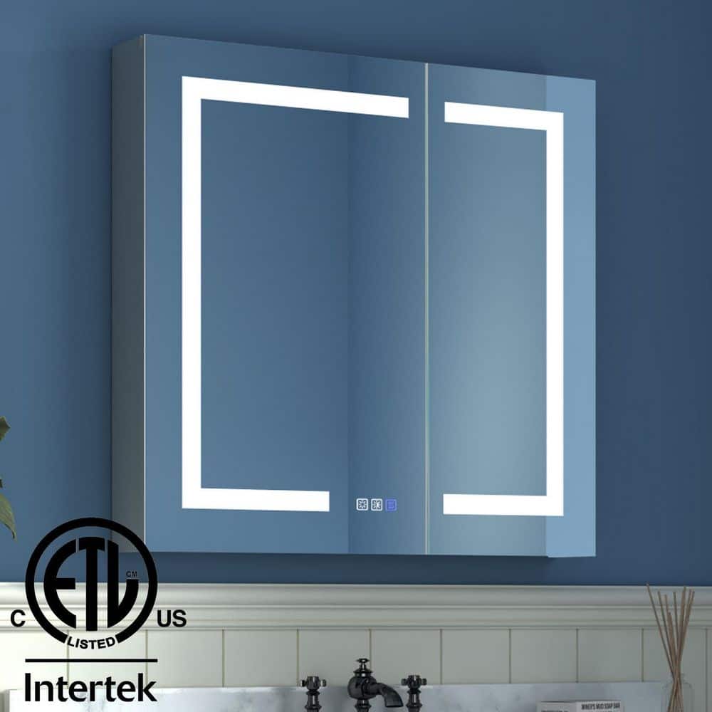 30 in. W x 30 in. H Medium Rectangular Silver Aluminum Recessed/Surface Mount Medicine Cabinet with Mirror and LED price history on PriceWatchPro