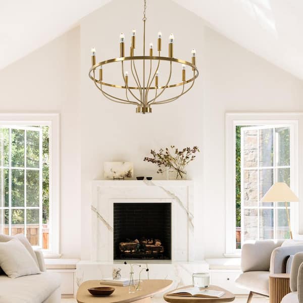 OUKANING 12-Light Gold Modern Candle Round Chandelier with