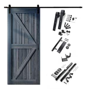 46 in. x 84 in. K-Frame Navy Solid Pine Wood Interior Sliding Barn Door with Hardware Kit, Non-Bypass