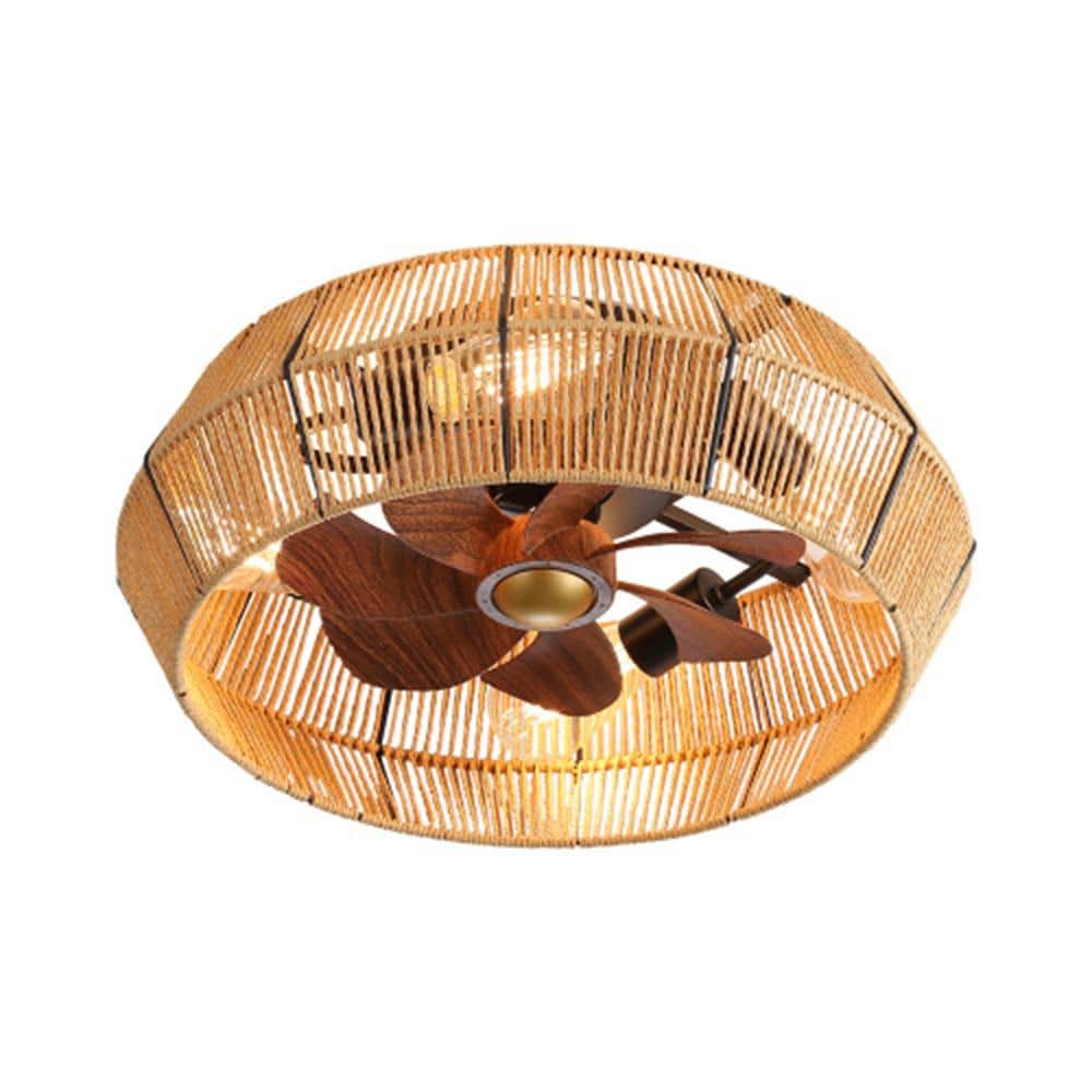20 in. Indoor Brown Caged Ceiling Fan with Light Bulb Included, Remote & AP
