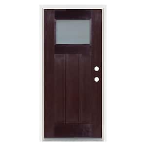 36 in. x 80 in. Dark Walnut Left-Hand Inswing Frosted Craftsman Stained Fiberglass Prehung Front Door